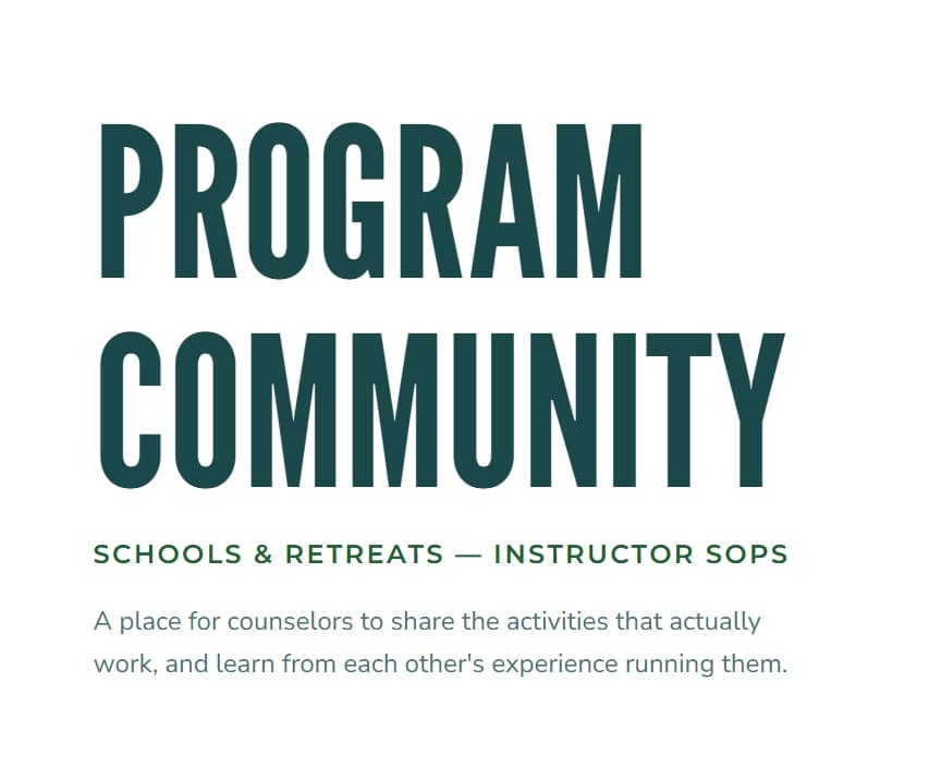 Program Community title screen: Schools & Retreats — Instructor SOPs
